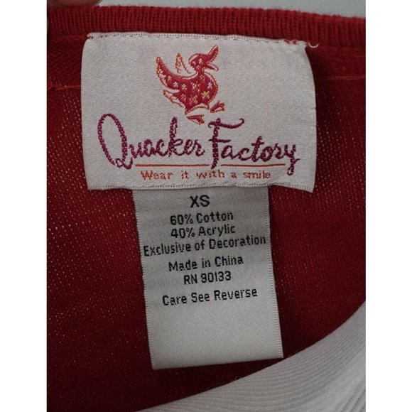 QUACKER FACTORY Red White Beaded Pearl Floral Sweater Size XS - Picture 5 of 5